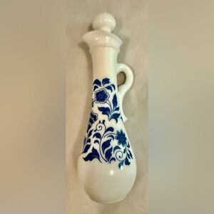 Vintage, Avon milk glass bottle. White with navy.